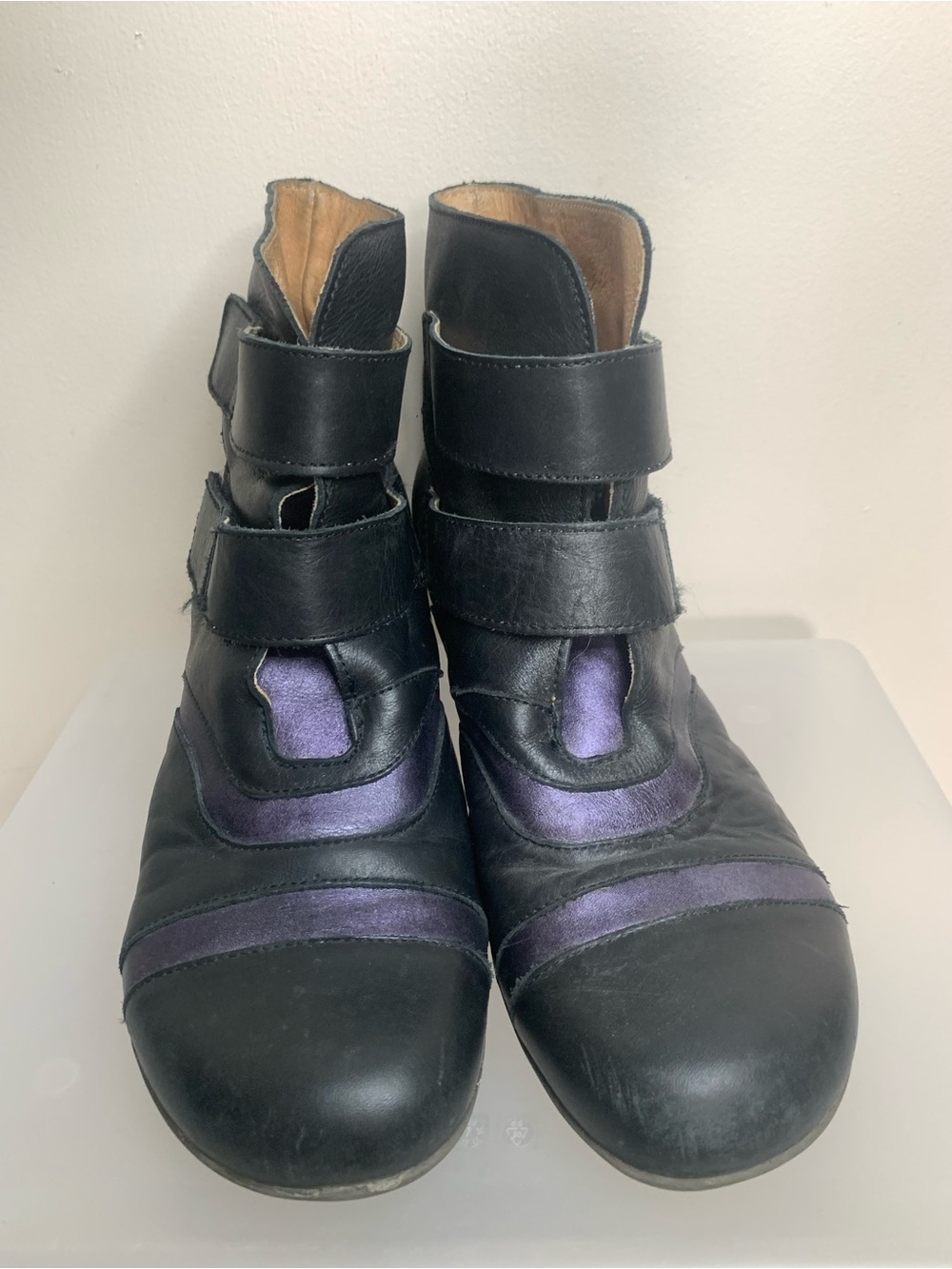 Portofino Black Purple Strap Leather Booties 42 - Picture 5 of 9